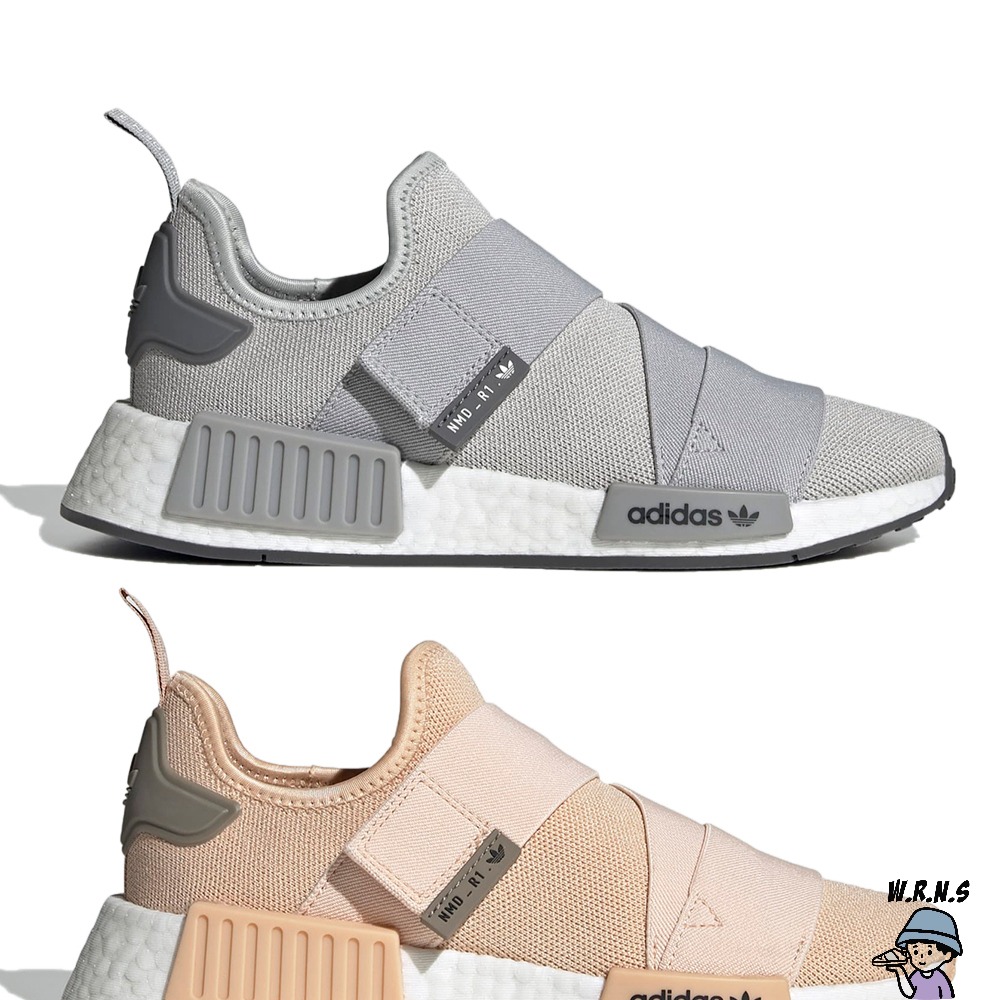 Adidas 女鞋 休閒鞋 NMD_R1 繃帶 魔鬼氈 灰/粉橘 GW9470/GW9469-細節圖2