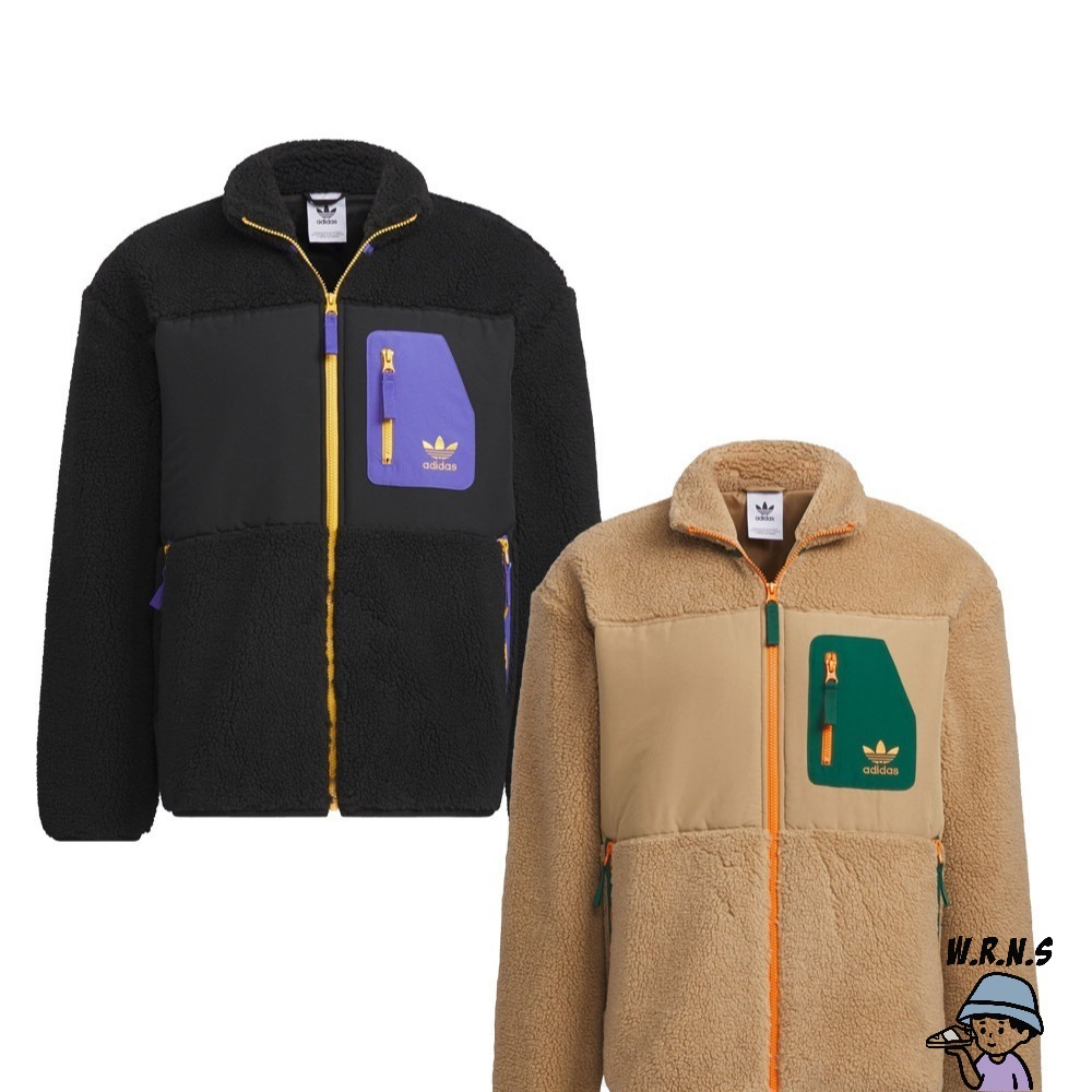 Adidas 男裝 外套 拉鍊口袋 仿羊羔绒 黑/卡其 IN0993/IN0994-細節圖2