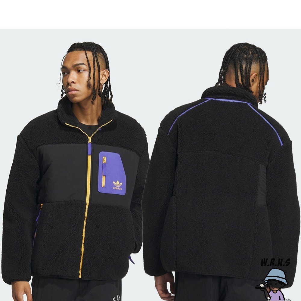 Adidas 男裝 外套 拉鍊口袋 仿羊羔绒 黑/卡其 IN0993/IN0994-細節圖3