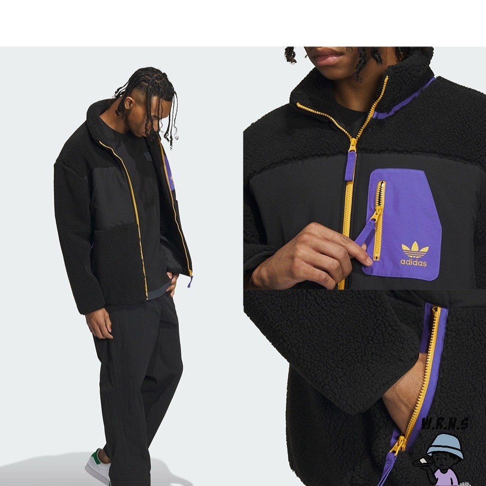 Adidas 男裝 外套 拉鍊口袋 仿羊羔绒 黑/卡其 IN0993/IN0994-細節圖4