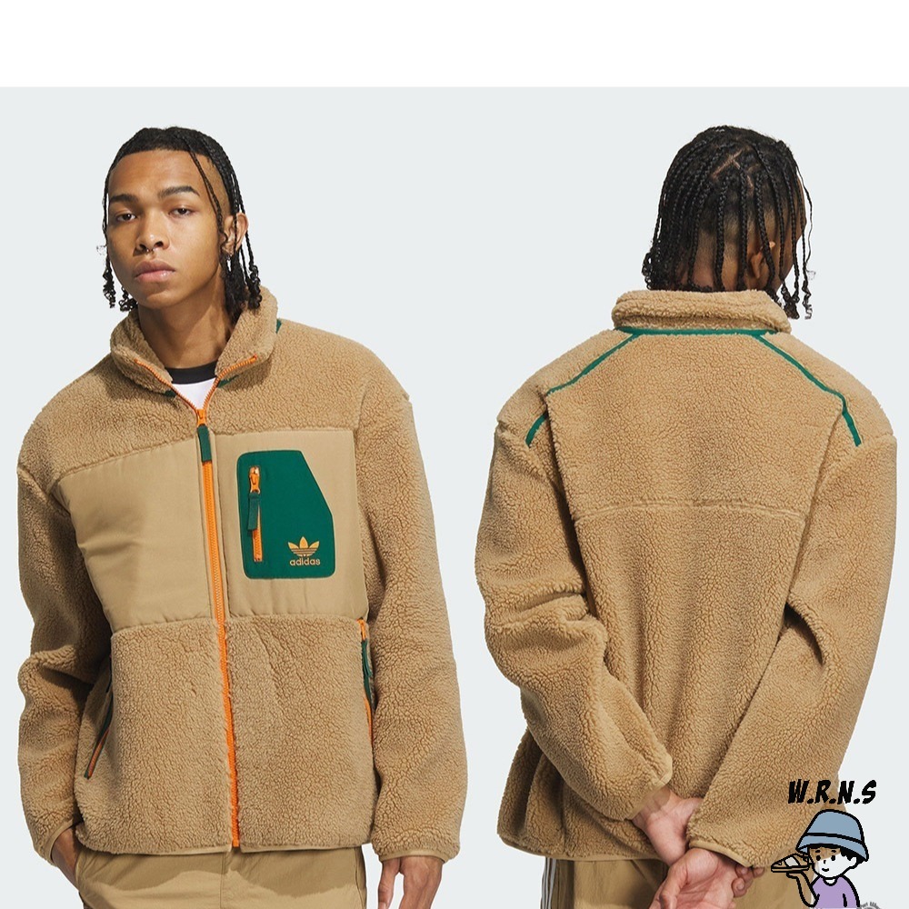 Adidas 男裝 外套 拉鍊口袋 仿羊羔绒 黑/卡其 IN0993/IN0994-細節圖5