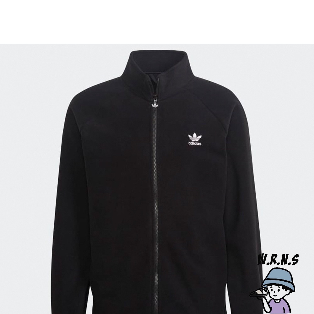 Adidas 男裝 立領外套 毛絨 三葉草 黑 HK7295-細節圖2