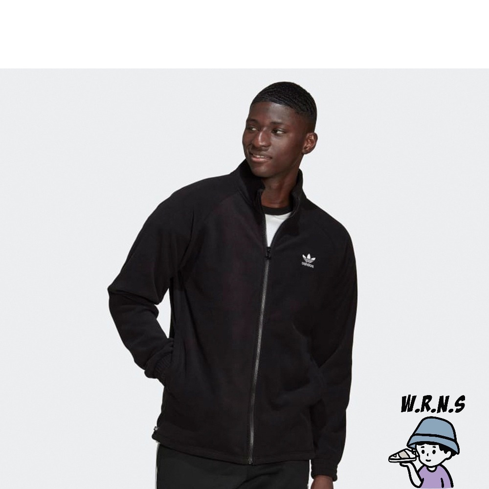 Adidas 男裝 立領外套 毛絨 三葉草 黑 HK7295-細節圖3