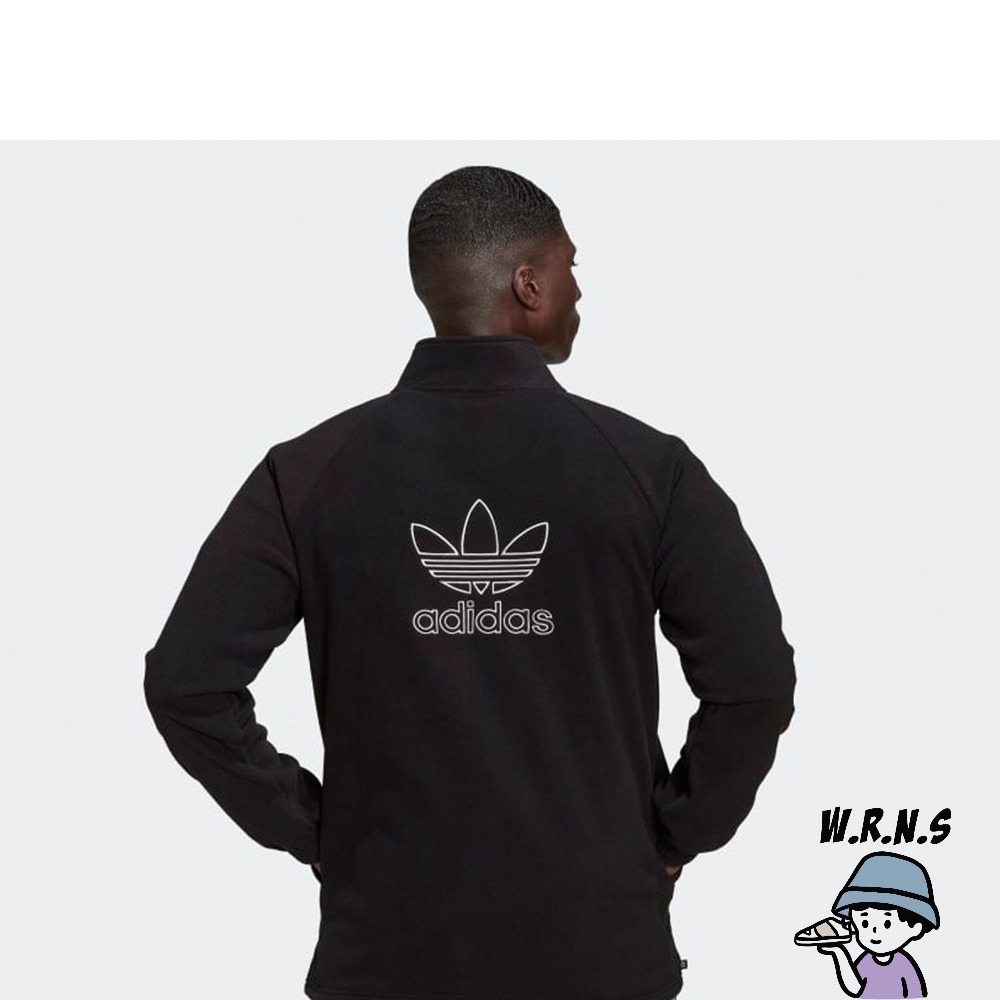 Adidas 男裝 立領外套 毛絨 三葉草 黑 HK7295-細節圖4