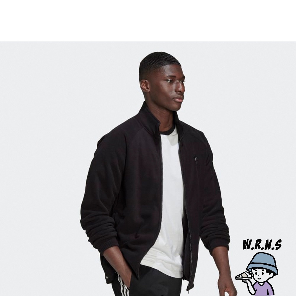 Adidas 男裝 立領外套 毛絨 三葉草 黑 HK7295-細節圖5