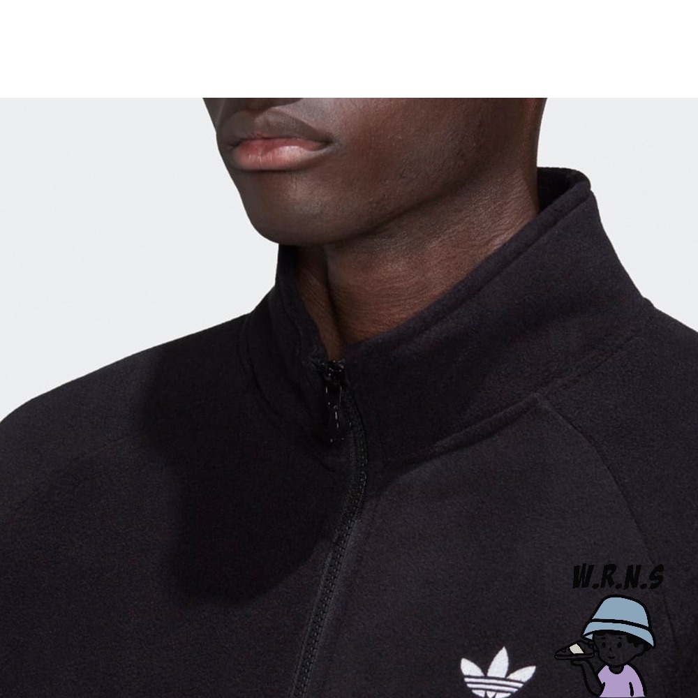 Adidas 男裝 立領外套 毛絨 三葉草 黑 HK7295-細節圖7