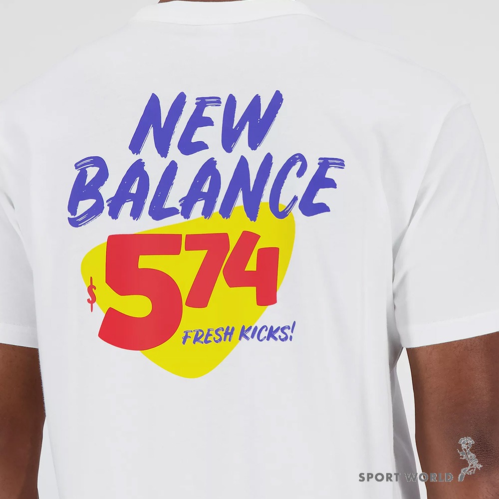 New Balance 男裝 短袖上衣 純棉 574 美版 白 MT31523WT-細節圖8
