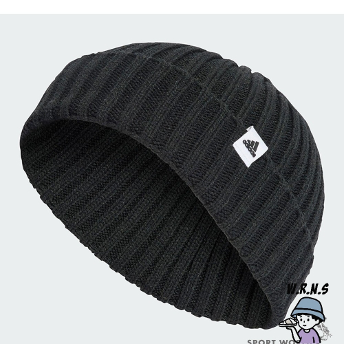 Adidas 毛帽 反折 小標 黑 IB2656