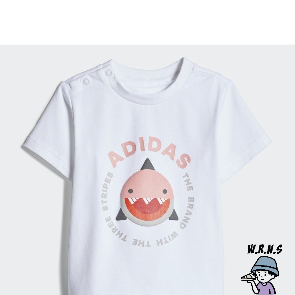 Adidas 童裝 小童 套裝 短袖 短褲 T恤 鯊魚 白 粉GP0360-細節圖3