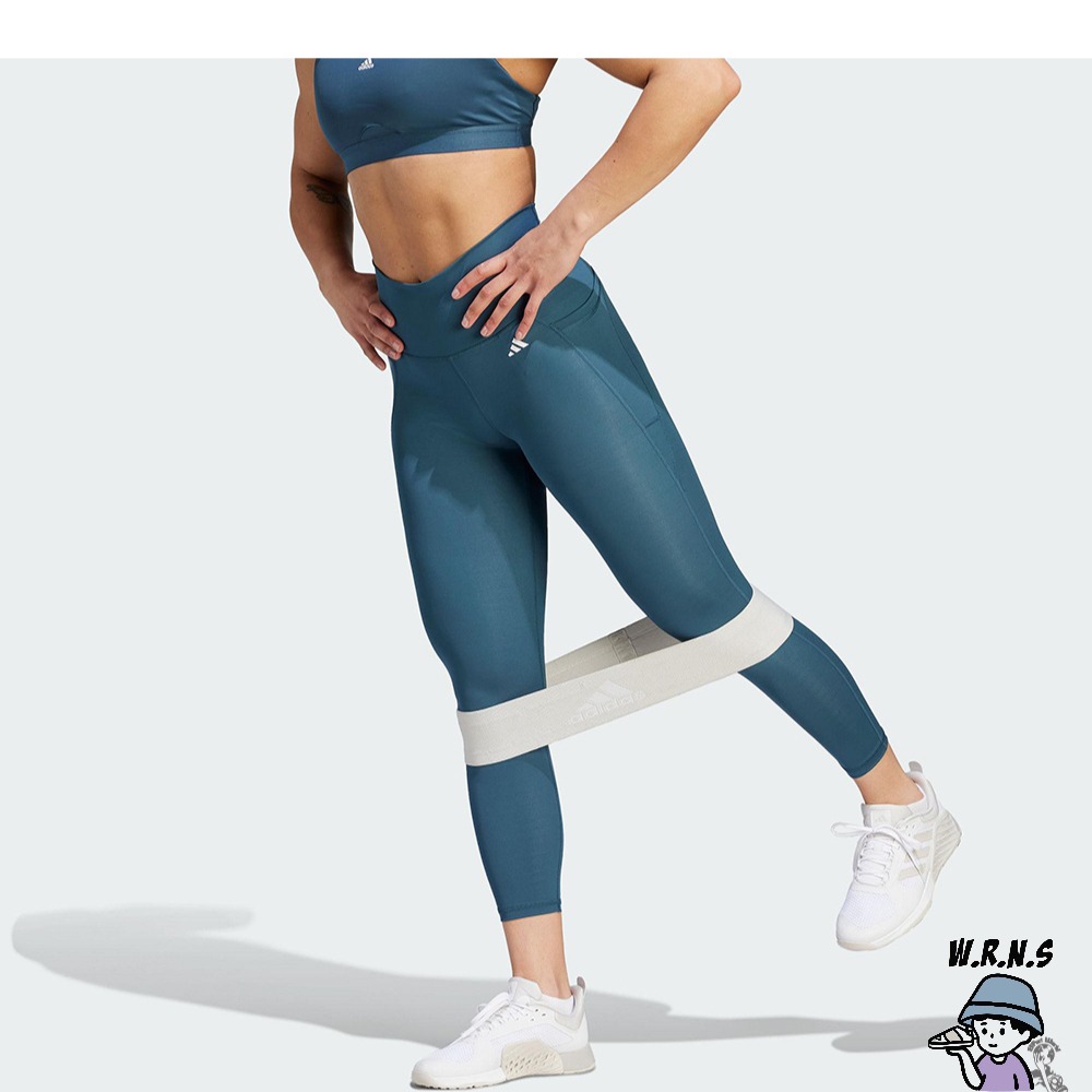 Adidas 女裝 緊身褲 高腰 排汗 口袋 藍綠IJ6824-細節圖3