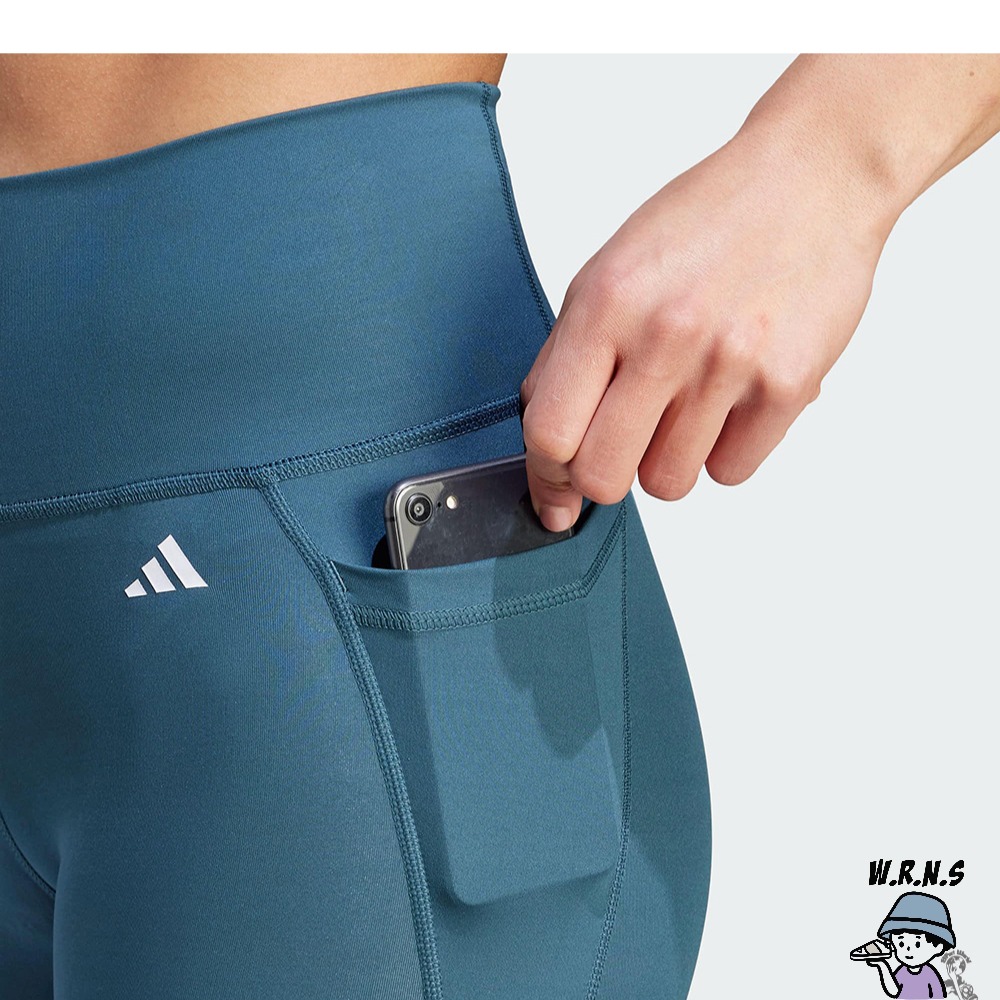 Adidas 女裝 緊身褲 高腰 排汗 口袋 藍綠IJ6824-細節圖6