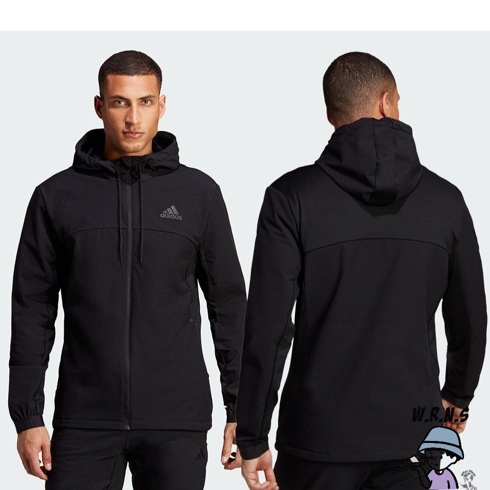 Adidas 男裝 連帽外套 防曬 UPF50+ 拉鍊口袋 黑/藍 HS7494/IL1429-細節圖3