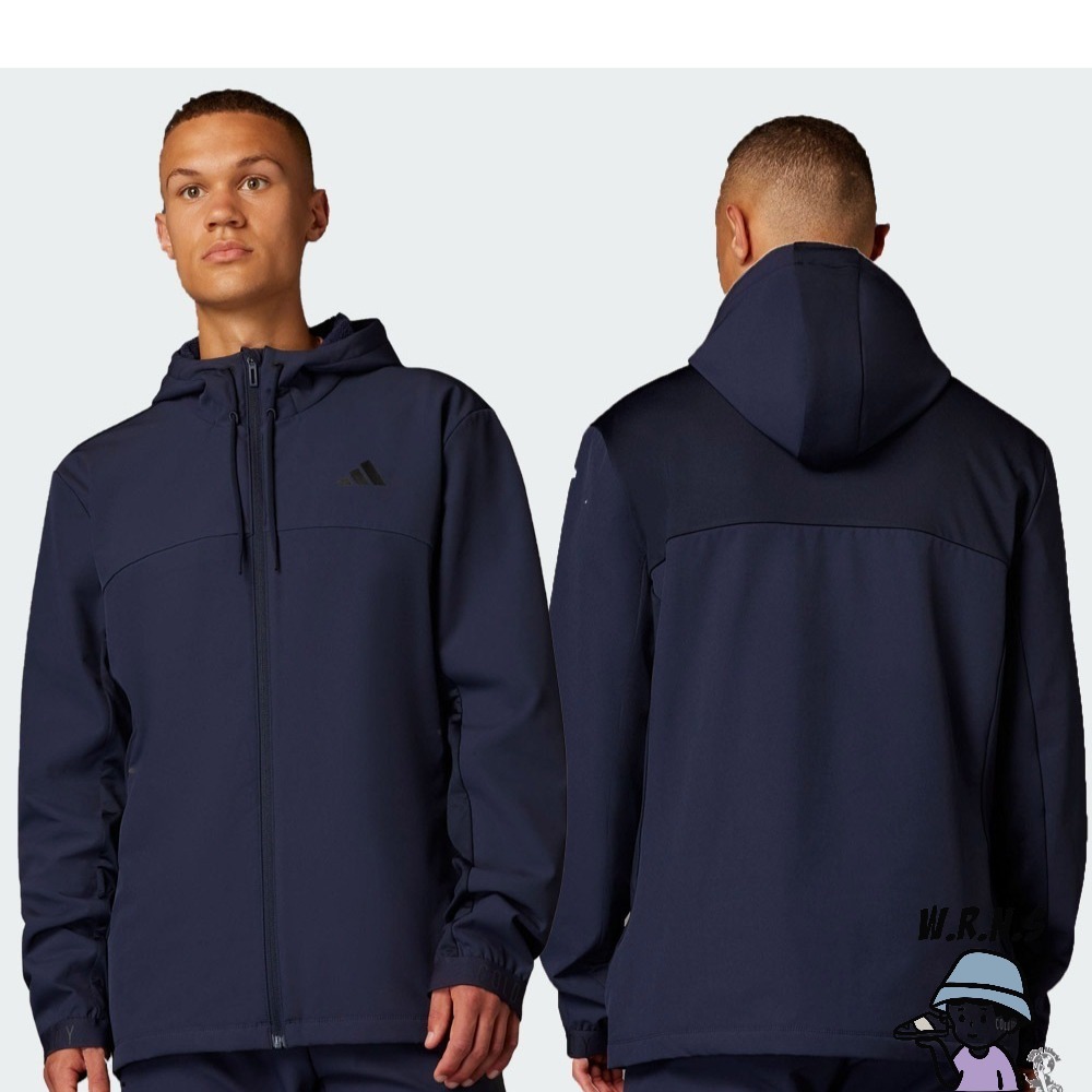 Adidas 男裝 連帽外套 防曬 UPF50+ 拉鍊口袋 黑/藍 HS7494/IL1429-細節圖5
