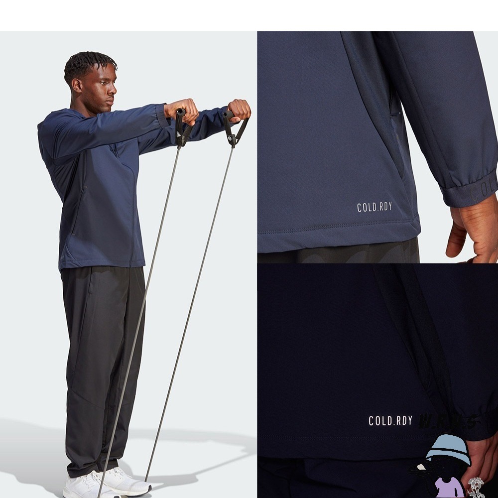 Adidas 男裝 連帽外套 防曬 UPF50+ 拉鍊口袋 黑/藍 HS7494/IL1429-細節圖6