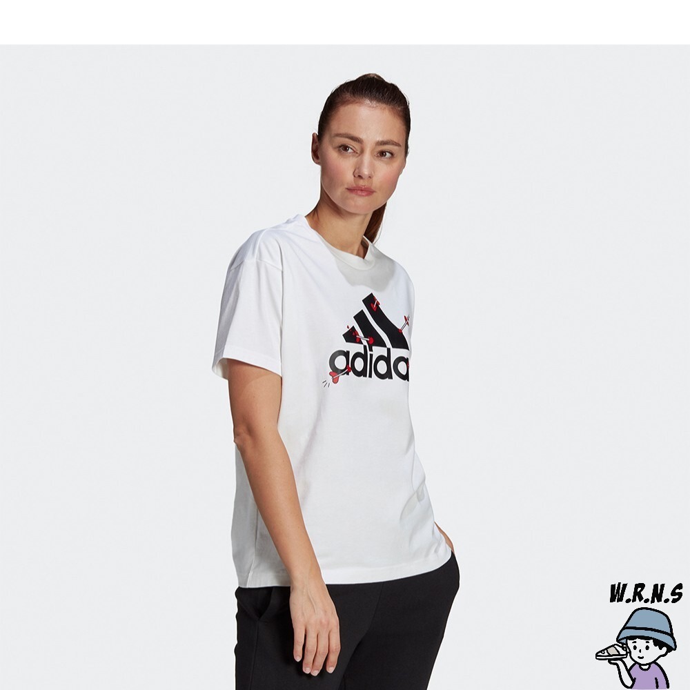 Adidas 女裝 短袖上衣 T恤 情人節 丘比特箭頭 愛心 棉質 白 GL0870-細節圖4