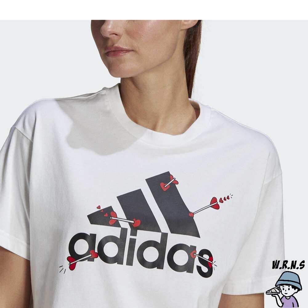 Adidas 女裝 短袖上衣 T恤 情人節 丘比特箭頭 愛心 棉質 白 GL0870-細節圖7