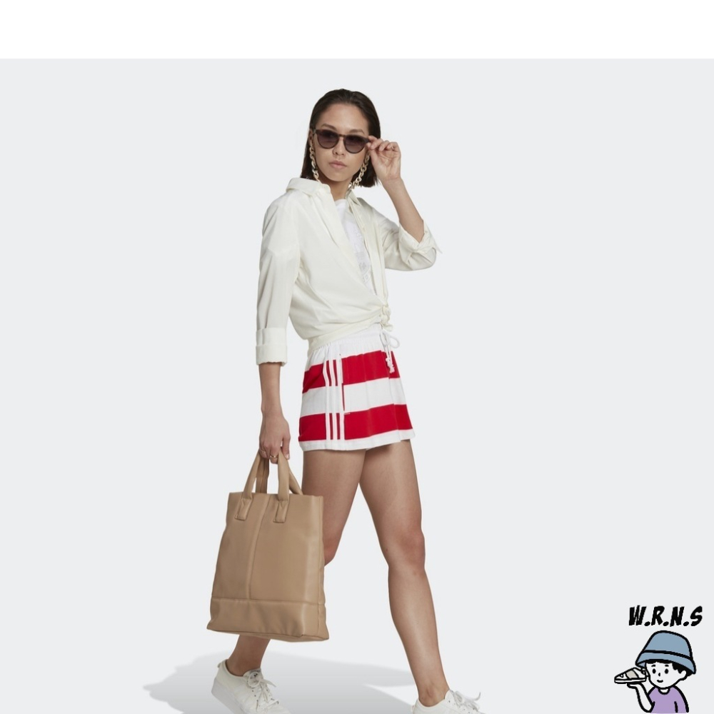 Adidas MID WAIST STRIPED 女裝 短褲 休閒 條紋 口袋 棉 紅 HL6560-細節圖4