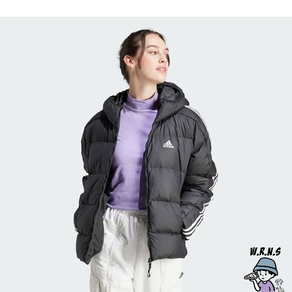 Adidas 女裝 連帽外套 羽絨外套 防潑水 黑HZ8483-細節圖3