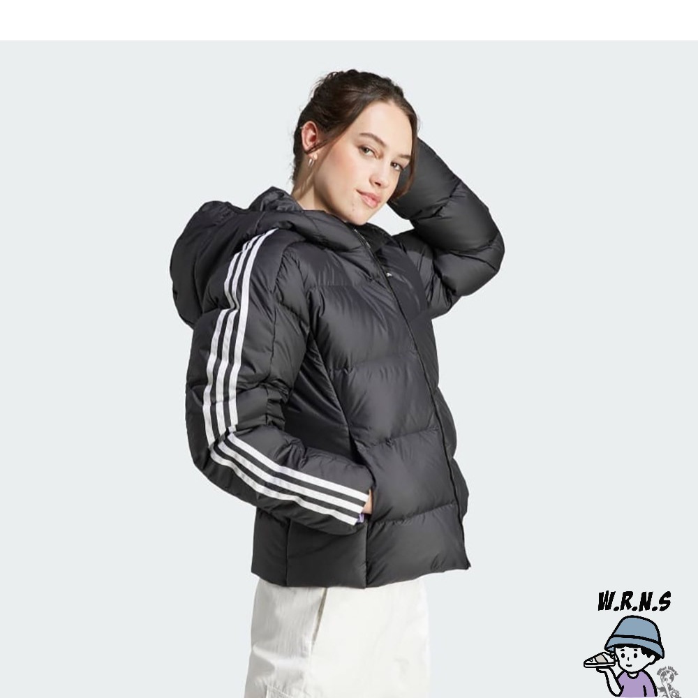 Adidas 女裝 連帽外套 羽絨外套 防潑水 黑HZ8483-細節圖4