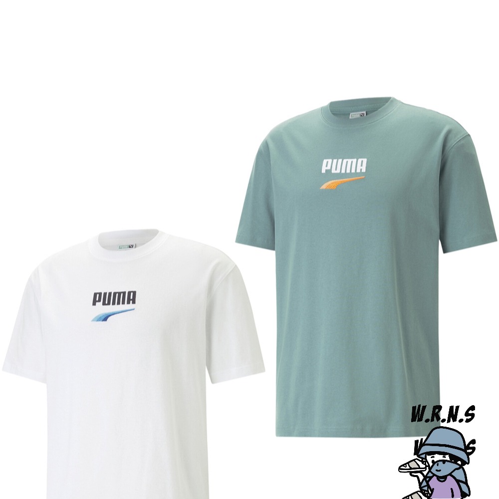 Puma 男短袖上衣 E.SO瘦子 純棉 歐規 白/藍綠 53824852/53824884-細節圖2