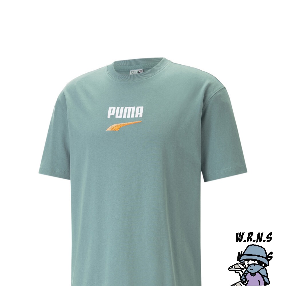 Puma 男短袖上衣 E.SO瘦子 純棉 歐規 白/藍綠 53824852/53824884-細節圖7