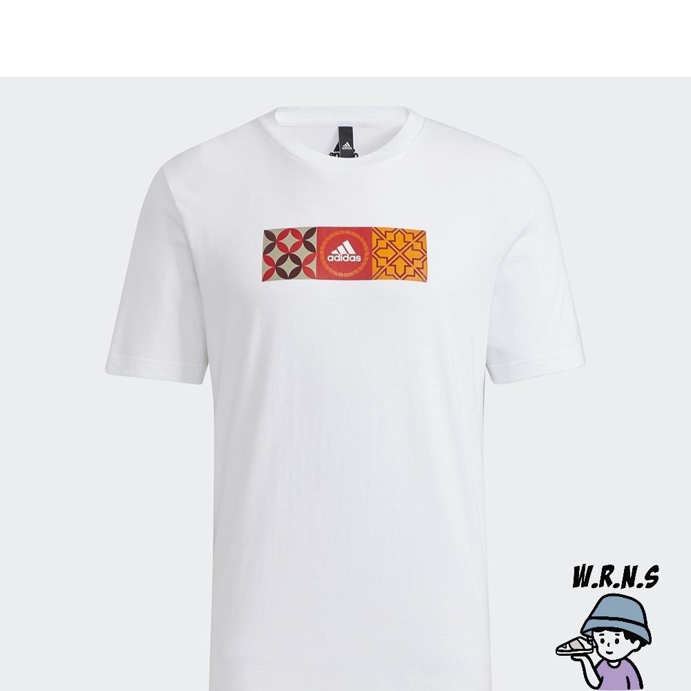 Adidas 男裝 短袖上衣 T恤 CNY 農曆新年 花磚印花 純棉 白 HI3291-細節圖2