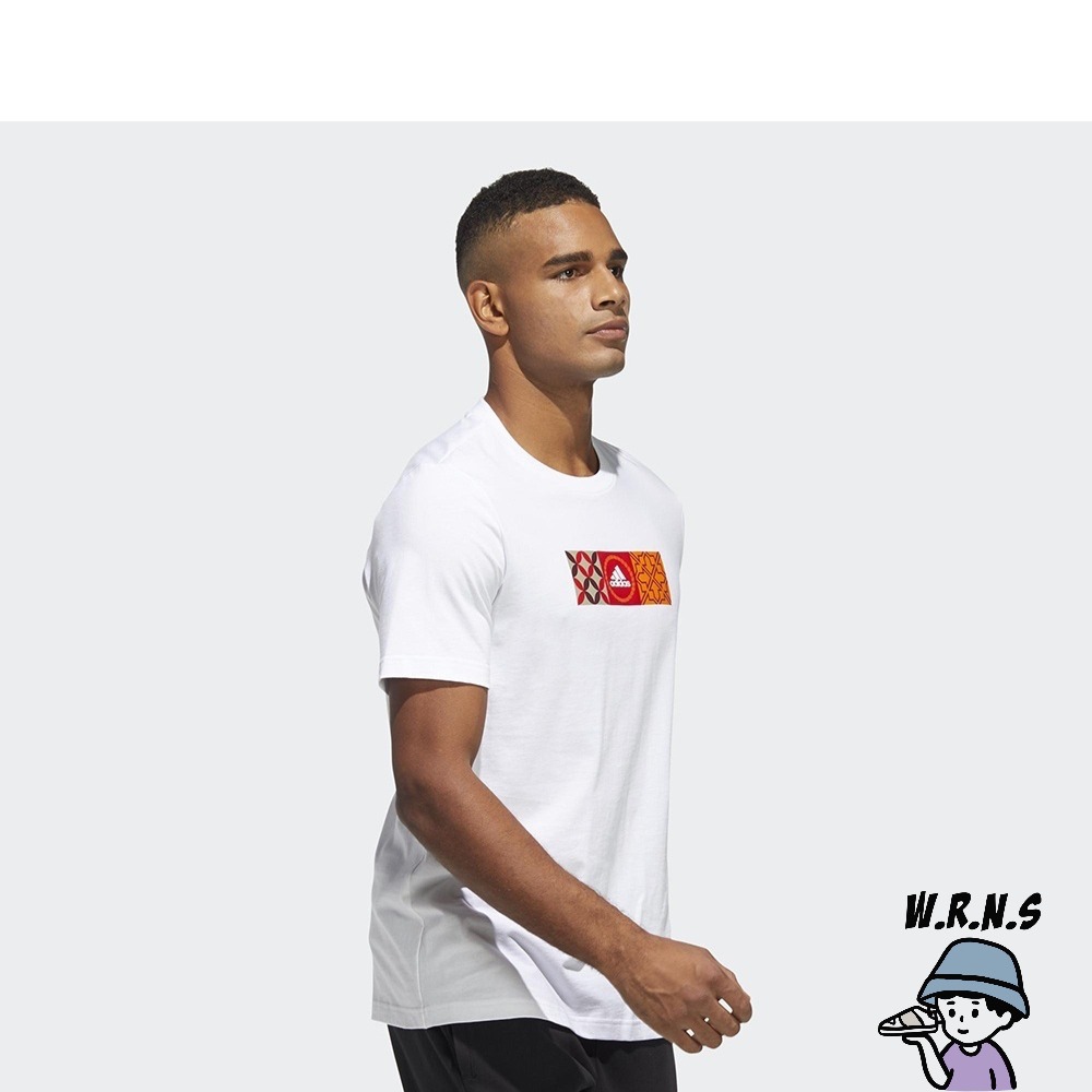 Adidas 男裝 短袖上衣 T恤 CNY 農曆新年 花磚印花 純棉 白 HI3291-細節圖4