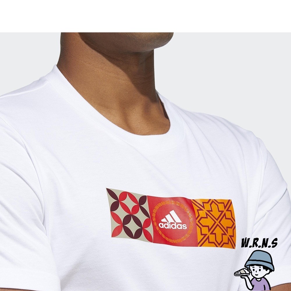 Adidas 男裝 短袖上衣 T恤 CNY 農曆新年 花磚印花 純棉 白 HI3291-細節圖6