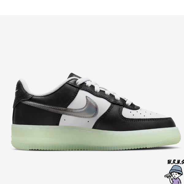 Nike 女鞋 大童鞋 休閒鞋 果凍底 Air Force 1 Low GS 黑白【W.R.N.S】FZ5529-103-細節圖2