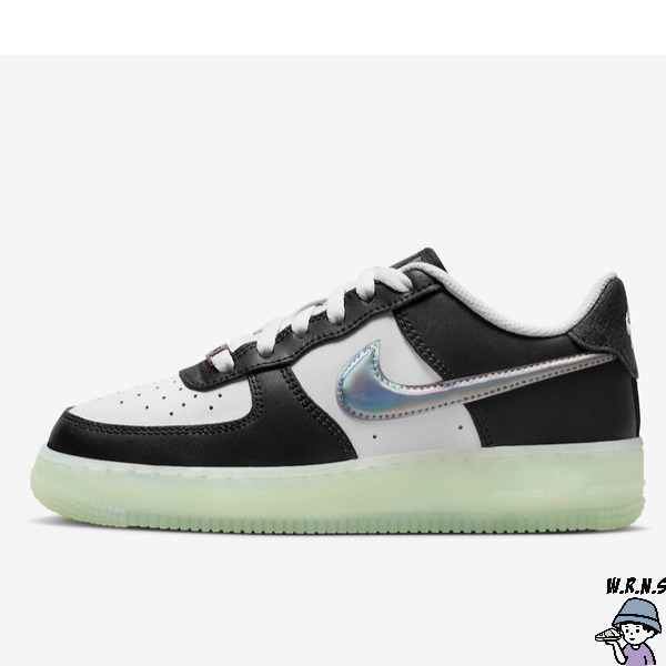 Nike 女鞋 大童鞋 休閒鞋 果凍底 Air Force 1 Low GS 黑白【W.R.N.S】FZ5529-103-細節圖3