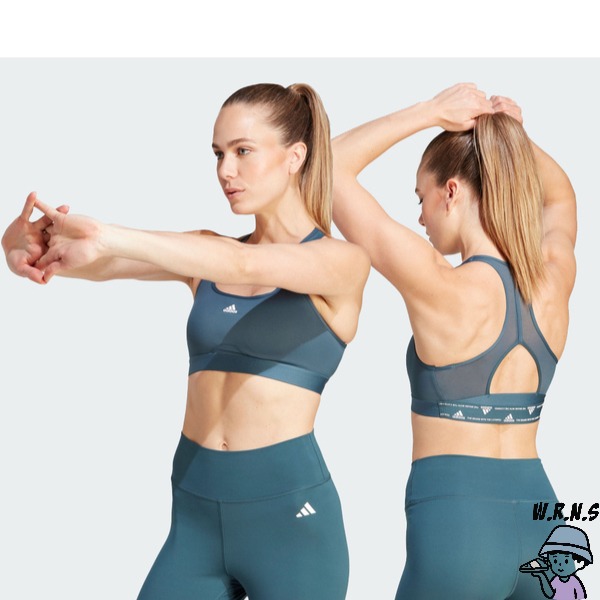 Adidas 女裝 運動內衣 中度支撐 可拆式胸墊 灰/藍綠【W.R.N.S】IK0167/IK0168-細節圖2