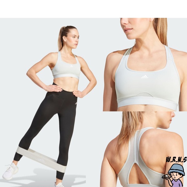Adidas 女裝 運動內衣 中度支撐 可拆式胸墊 灰/藍綠【W.R.N.S】IK0167/IK0168-細節圖3