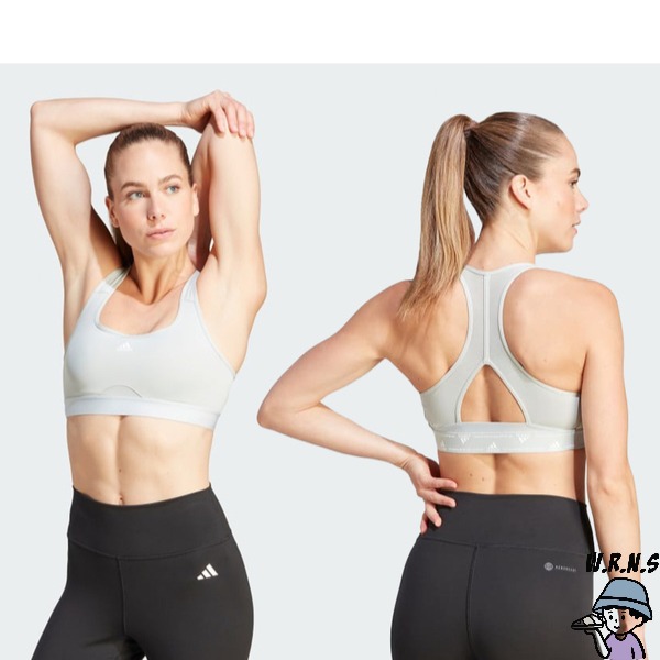 Adidas 女裝 運動內衣 中度支撐 可拆式胸墊 灰/藍綠【W.R.N.S】IK0167/IK0168-細節圖4