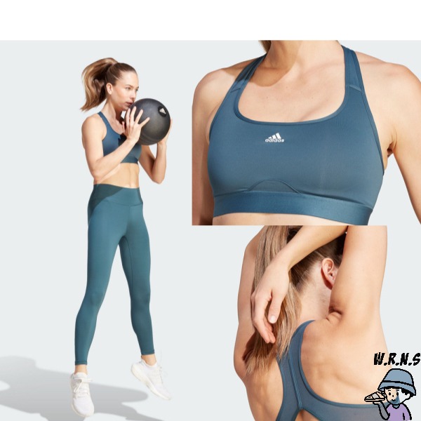 Adidas 女裝 運動內衣 中度支撐 可拆式胸墊 灰/藍綠【W.R.N.S】IK0167/IK0168-細節圖6