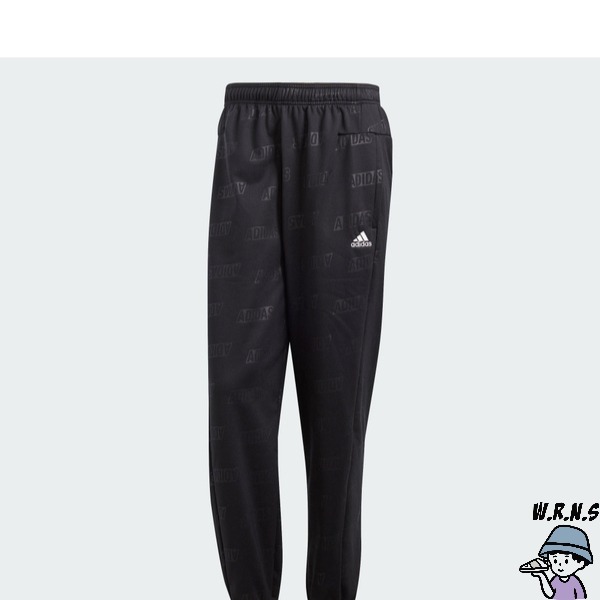 Adidas 男裝 長褲 刷毛 縮口 寬鬆 滿版印花 黑【W.R.N.S】HY1280-細節圖2