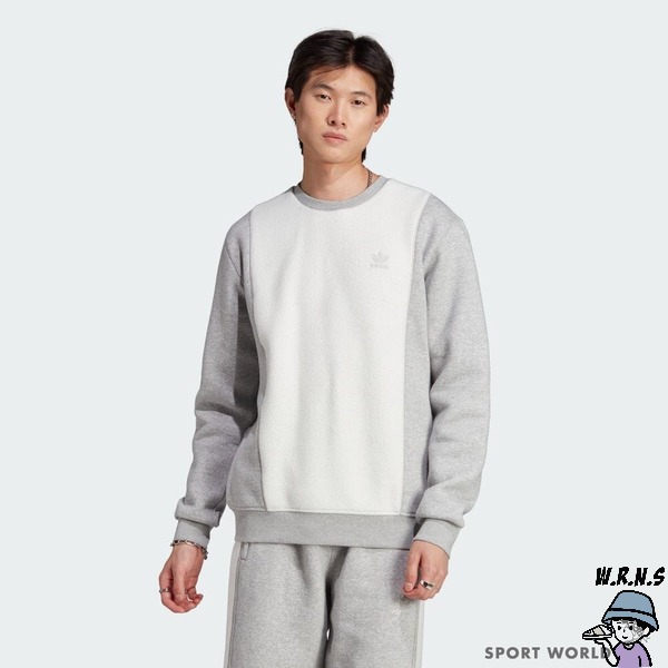 Adidas 男裝 長袖上衣 刷毛 棉 灰白【W.R.N.S】IM4448-細節圖3