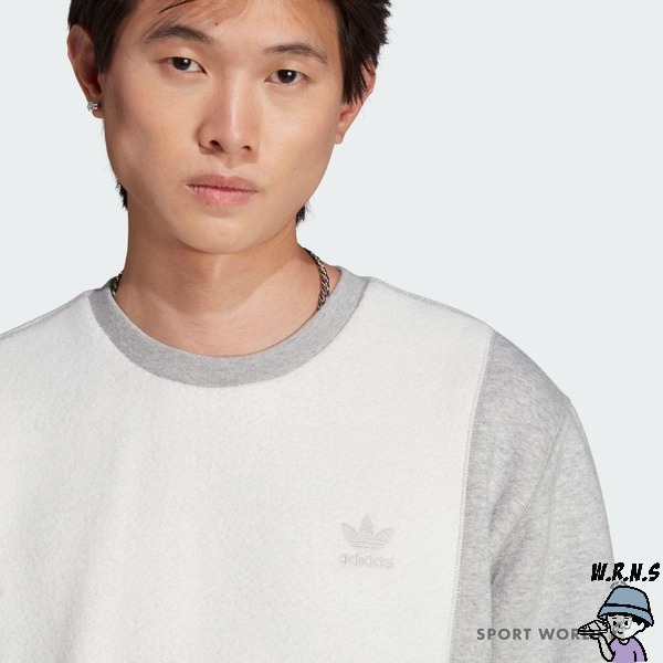 Adidas 男裝 長袖上衣 刷毛 棉 灰白【W.R.N.S】IM4448-細節圖6