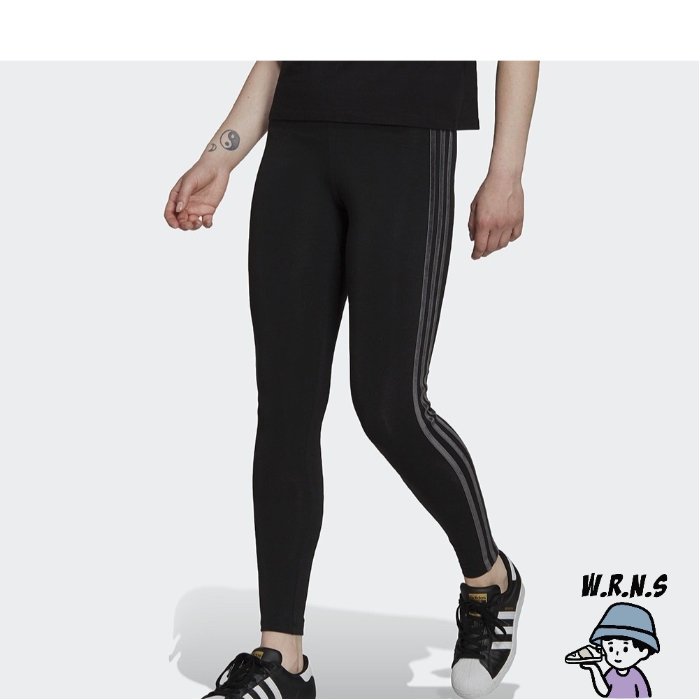 Adidas 女裝 緊身長褲 中腰 絲絨三條線 黑 H18017-細節圖3