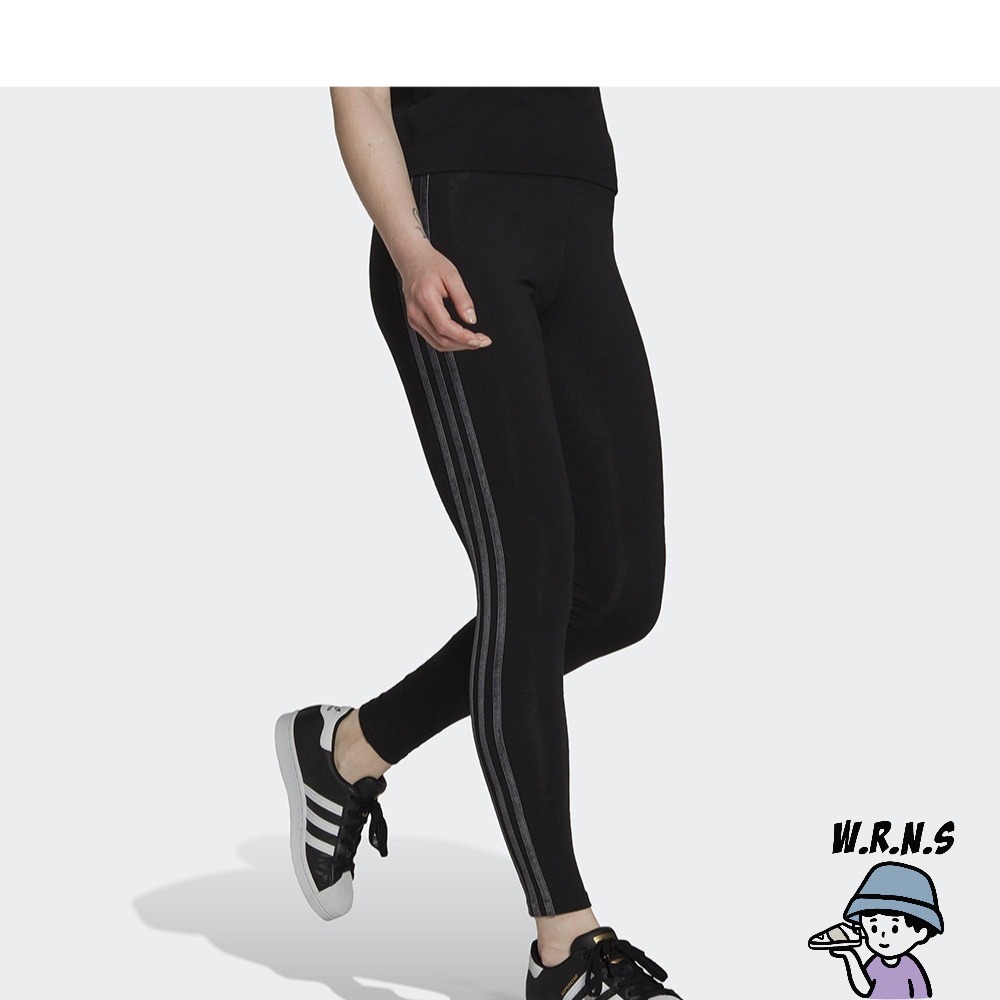 Adidas 女裝 緊身長褲 中腰 絲絨三條線 黑 H18017-細節圖4