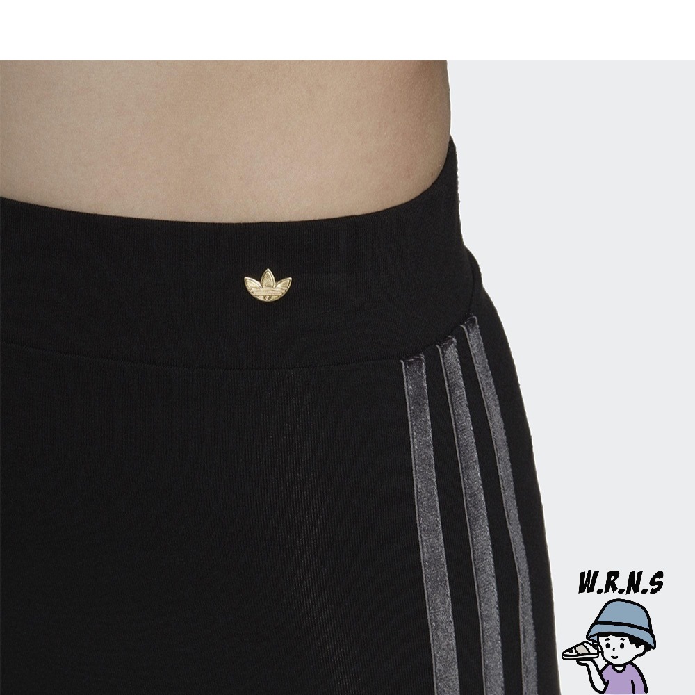 Adidas 女裝 緊身長褲 中腰 絲絨三條線 黑 H18017-細節圖6