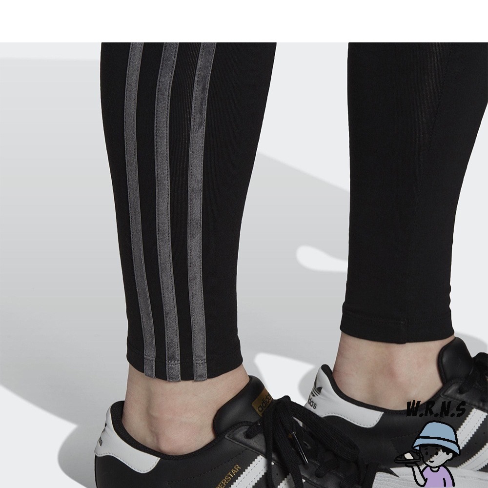 Adidas 女裝 緊身長褲 中腰 絲絨三條線 黑 H18017-細節圖7