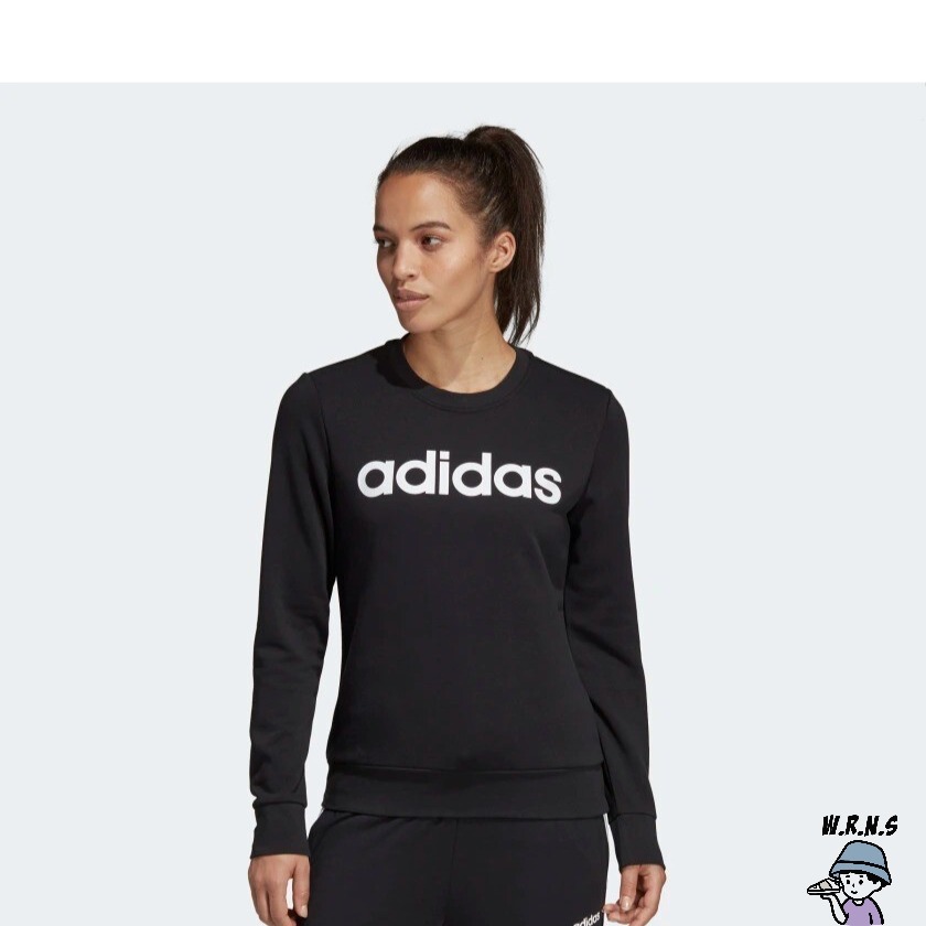 Adidas 女裝 長袖上衣 休閒 大學T 基本款 黑 DP2363-細節圖3