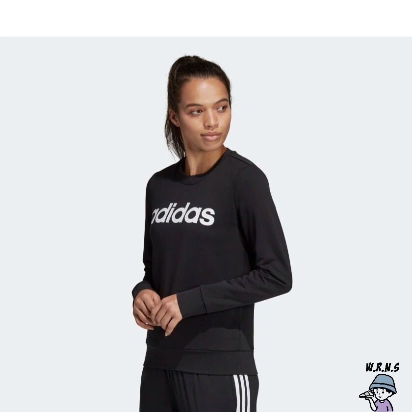 Adidas 女裝 長袖上衣 休閒 大學T 基本款 黑 DP2363-細節圖4