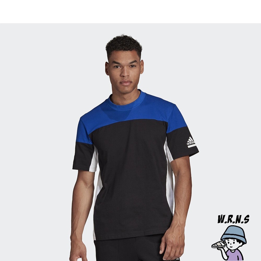 ADIDAS Z.N.E. 男裝 短袖 訓練 棉質 色塊 寬版 黑 藍FT6134-細節圖3