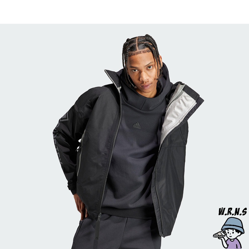 Adidas 男裝 連帽外套 GORE-TEX 防水 反光 拉鍊口袋 黑 HZ8486-細節圖3