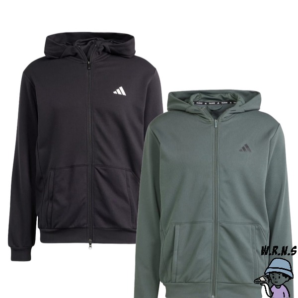 Adidas 男裝 連帽外套 排汗 拉鍊口袋 棉 黑/灰綠IT4308/IT4309-細節圖2