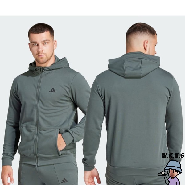 Adidas 男裝 連帽外套 排汗 拉鍊口袋 棉 黑/灰綠IT4308/IT4309-細節圖4