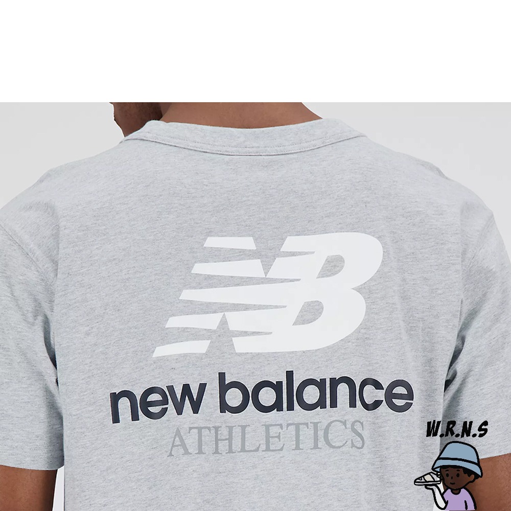 New Balance 男裝 短袖上衣 刺繡 印花 純棉 美版 灰 MT31504AG-細節圖8