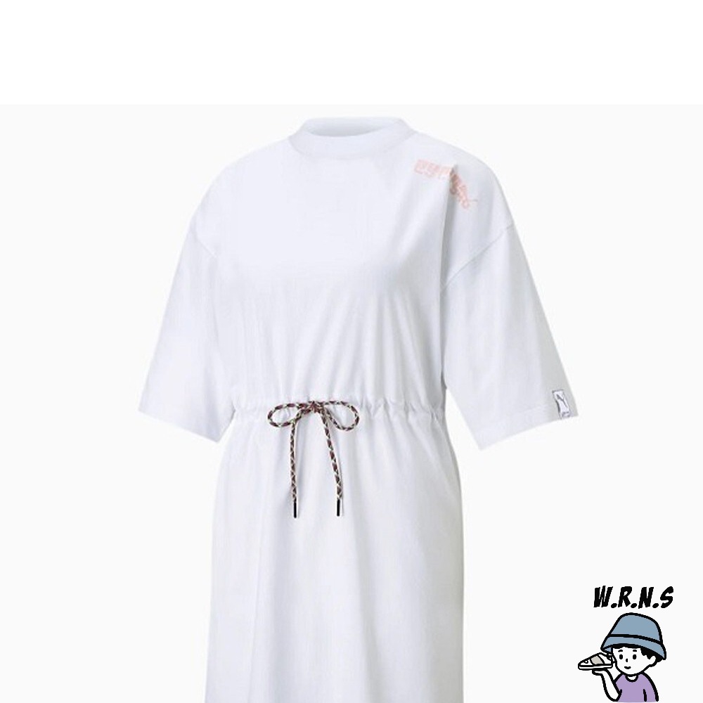PUMA 女裝 短袖長版上衣 連身裙 修身 純棉 白 歐規 59970402-細節圖2
