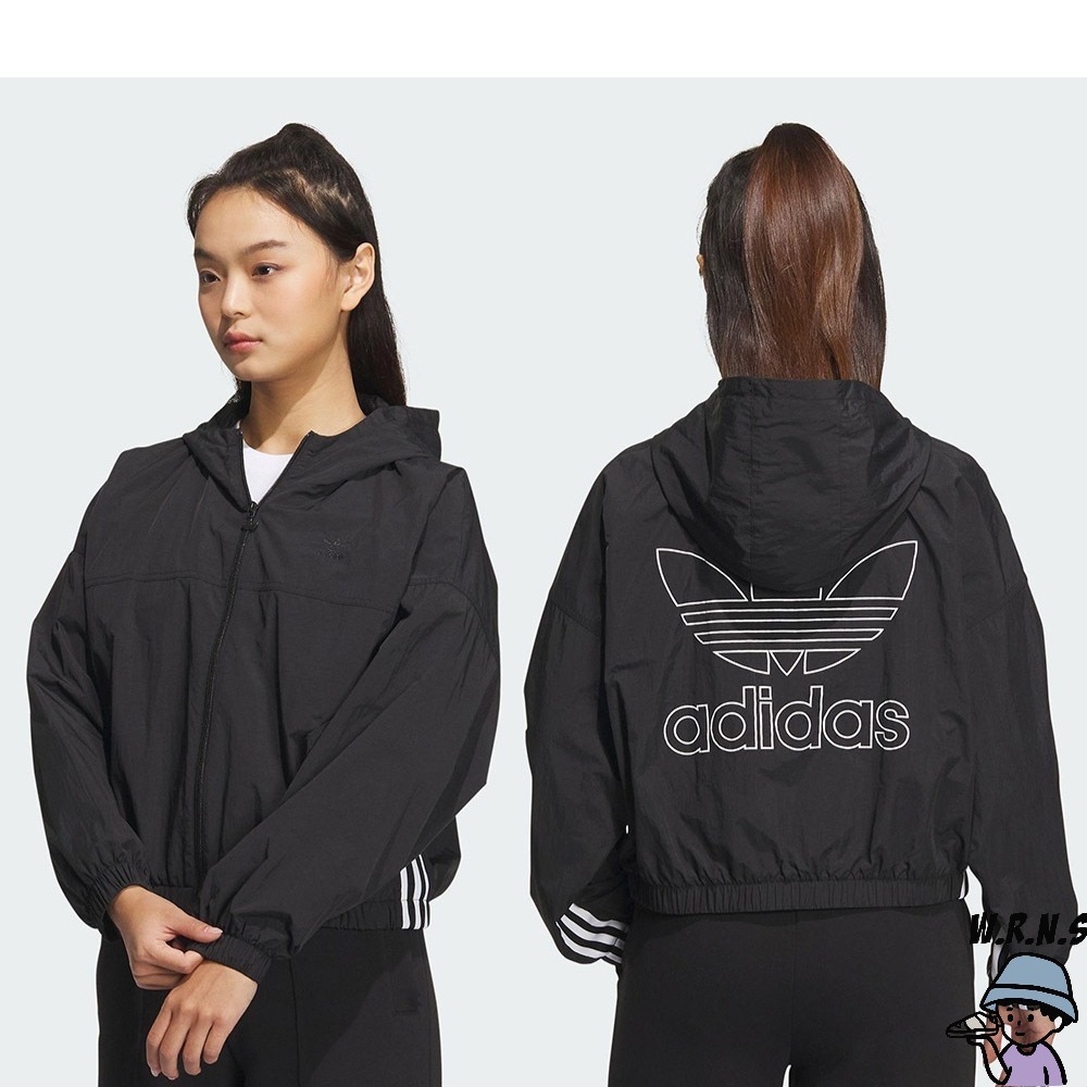 Adidas 女裝 連帽外套 防風 按扣口袋 白/黑 IP1804/IP1805-細節圖5
